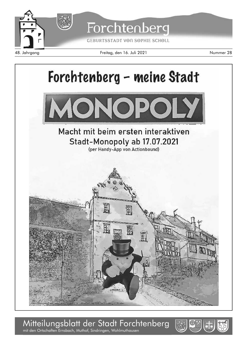 Mitteilungsblatt Der Stadt Forchtenberg Mit Den Ortschaften Ernsbach, Muthof, Sindringen, Wohlmuthausen Freitag, Den 16