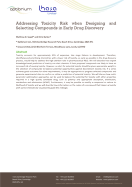 Addressing Toxicity Risk When Designing and Selecting Compounds in Early Drug Discovery