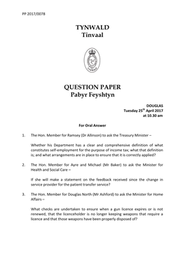 Tynwald Court Question Paper