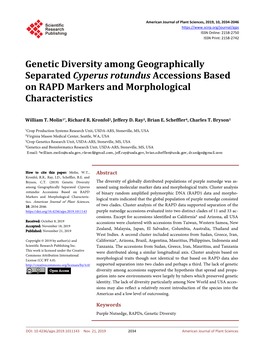 Genetic Diversity Among Geographically Separated Cyperus Rotundus Accessions Based on RAPD Markers and Morphological Characteristics