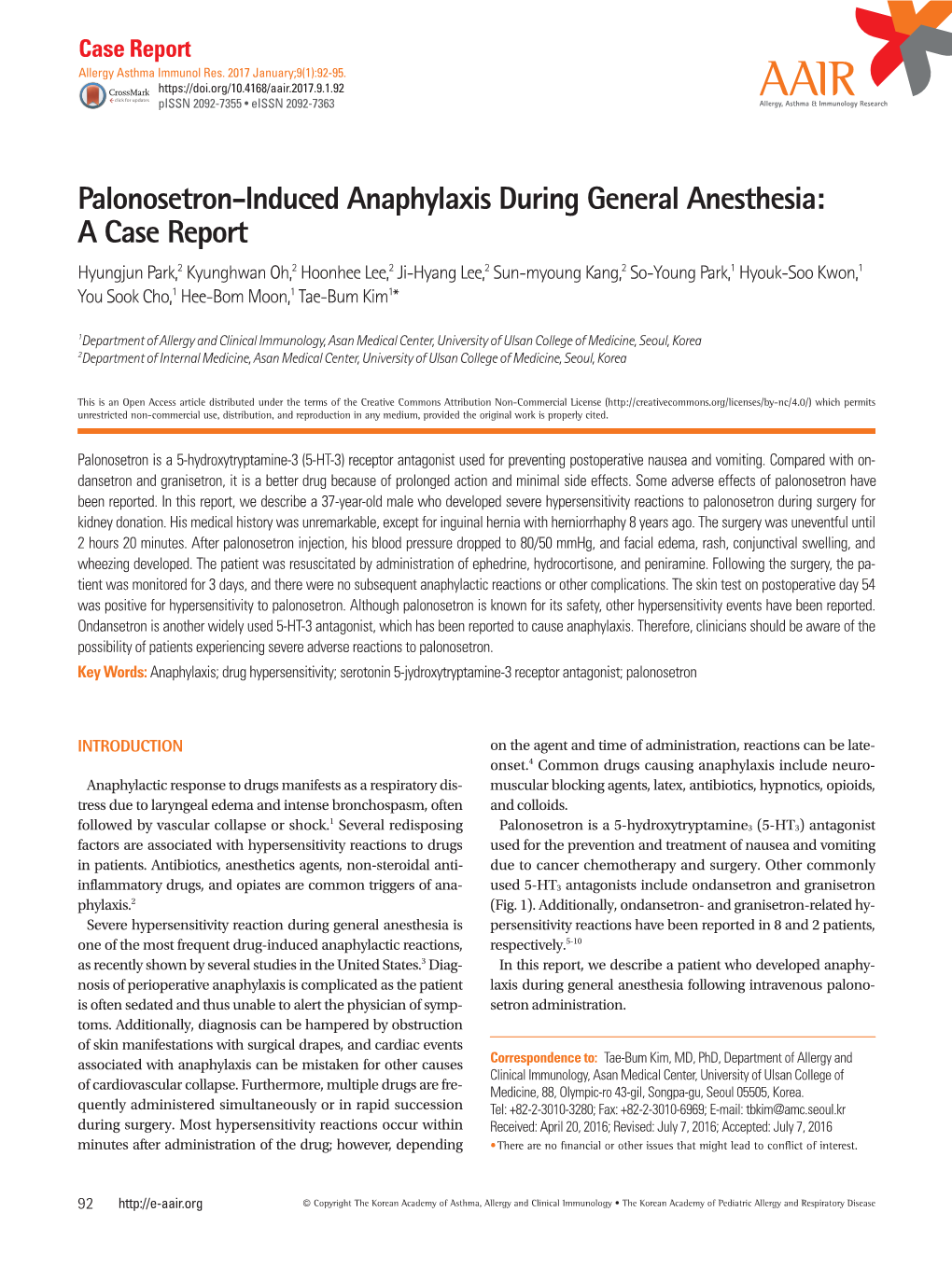 Palonosetron-Induced Anaphylaxis During General Anesthesia