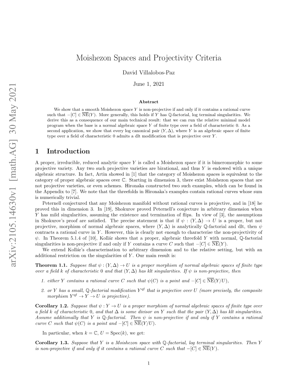 Moishezon Spaces and Projectivity Criteria