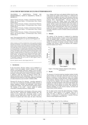 ANALYSIS of DISCOURSE of STAND-UP PERFORMANCE Aekaterina V