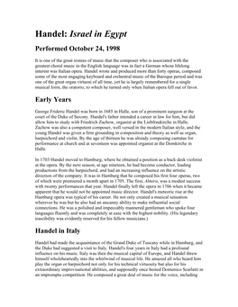 Handel: Israel in Egypt Performed October 24, 1998