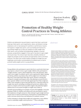 Promotion of Healthy Weight- Control Practices in Young Athletes