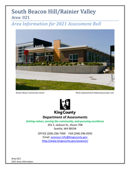 South Beacon Hill/Rainier Valley Area: 021 Area Information for 2021 Assessment Roll