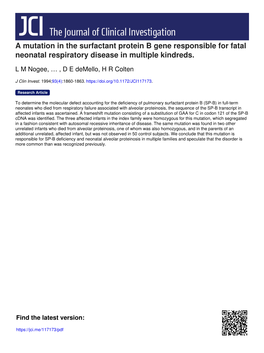 A Mutation in the Surfactant Protein B Gene Responsible for Fatal Neonatal Respiratory Disease in Multiple Kindreds