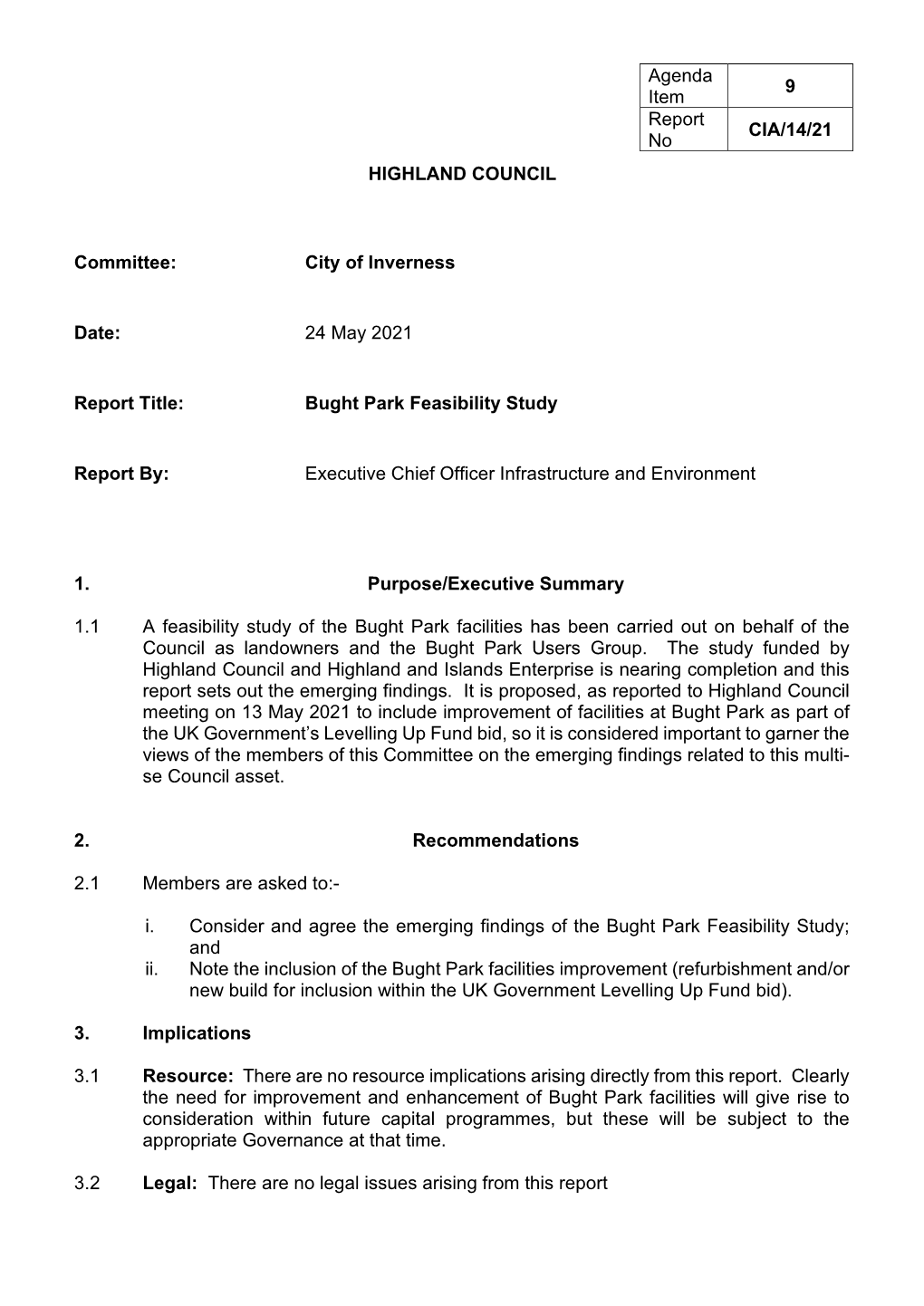 9. Bught Park Feasibility Study