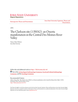 An Oneota Manifestation in the Central Des Moines River Valley Nancy Mae Osborn Iowa State University