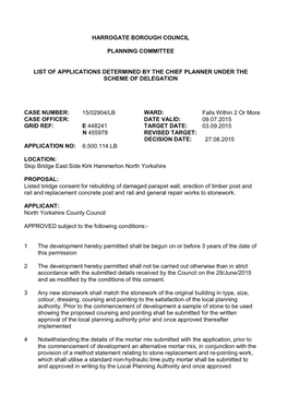 Harrogate Borough Council Planning Committee List Of