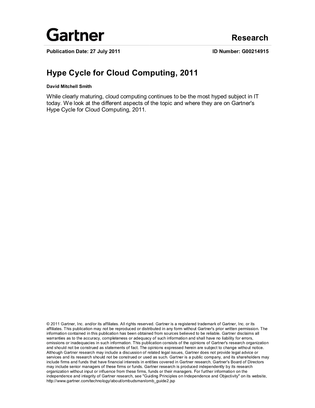Hype Cycle for Cloud Computing, 2011