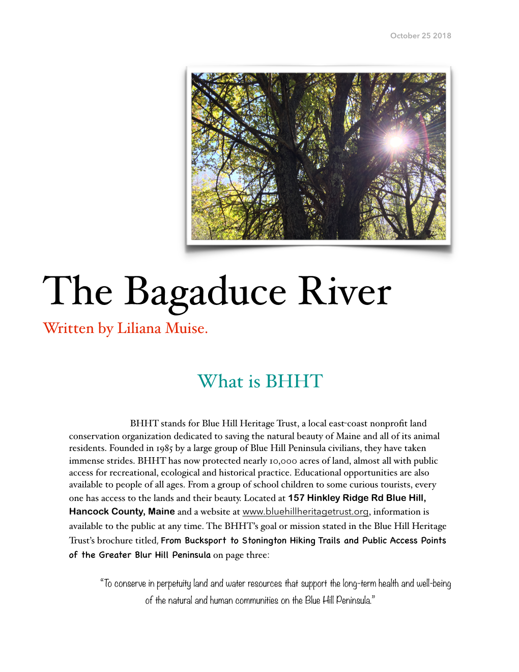 The Bagaduce River Written by Liliana Muise