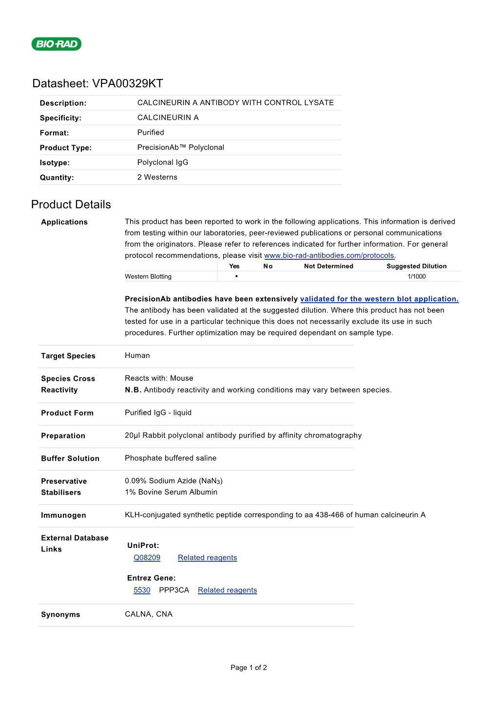 Datasheet: VPA00329KT Product Details