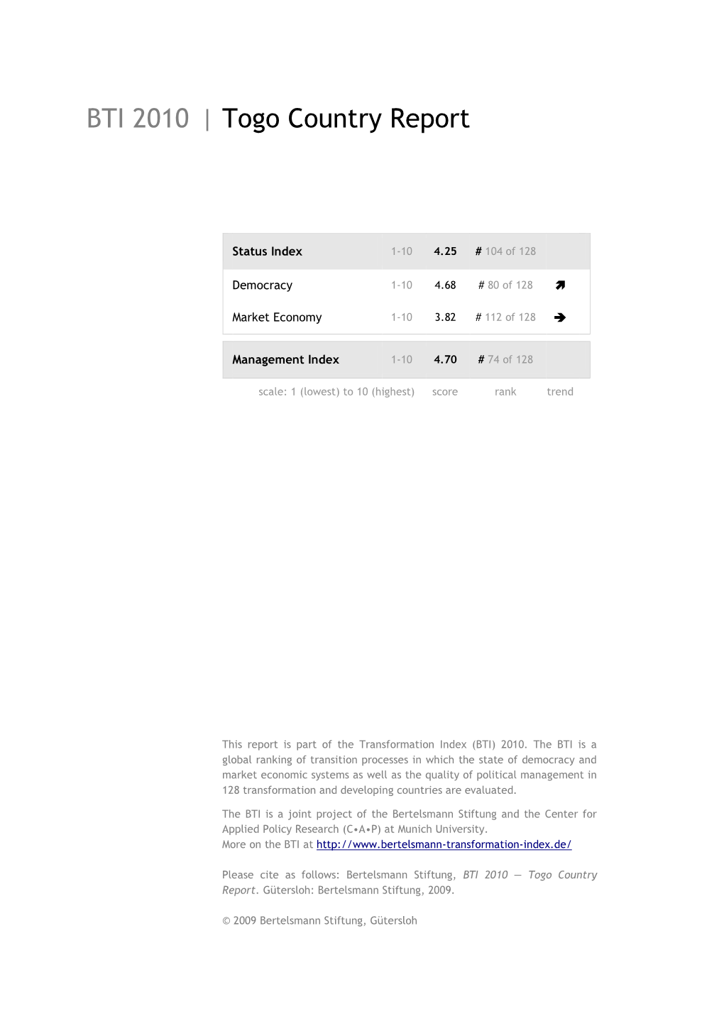 Togo Country Report BTI 2010