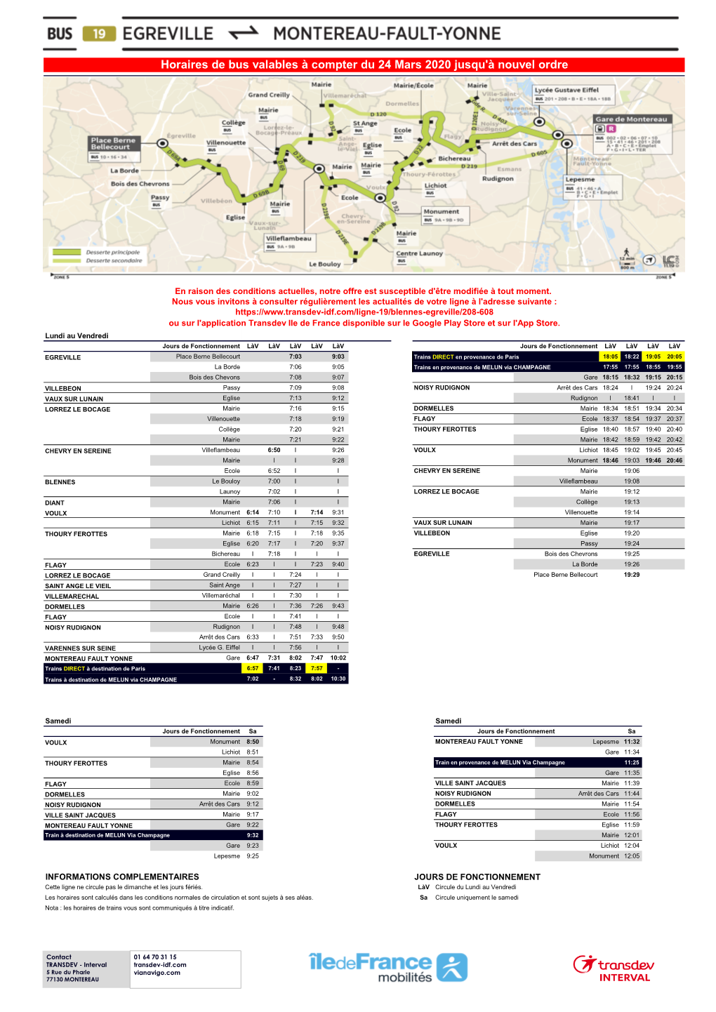 Horaires De Bus Valables À Compter Du 24 Mars 2020 Jusqu'à Nouvel Ordre