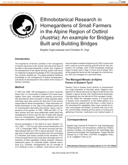 Ethnobotanical Research in Homegardens of Small Farmers in the Alpine Region of Osttirol