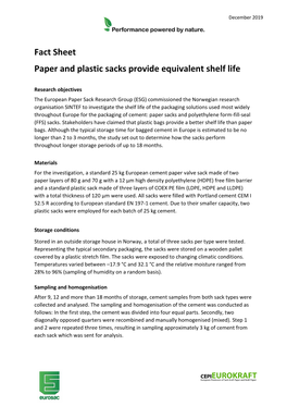 Fact Sheet Paper and Plastic Sacks Provide Equivalent Shelf Life