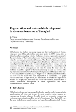 Regeneration and Sustainable Development in the Transformation of Shanghai