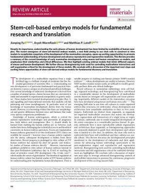 Stem-Cell-Based Embryo Models for Fundamental Research and Translation