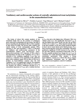 Ventilatory and Cardiovascular Actions of Centrally Administered Trout