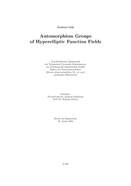 Automorphism Groups of Hyperelliptic Function Fields