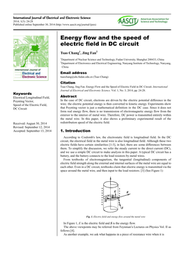 Energy Flow and the Speed of Electric Field in DC Circuit