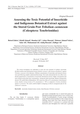 Assessing the Toxic Potential of Insecticide and Indigenous Botanical Extract Against the Stored Grain Pest Tribolium Castaneum (Coleoptera: Tenebrionidae)