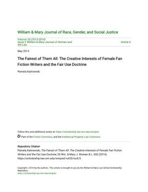 The Creative Interests of Female Fan Fiction Writers and the Fair Use Doctrine