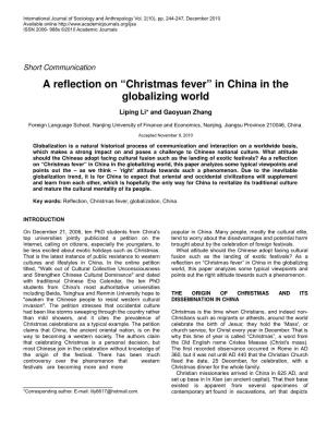 A Reflection on “Christmas Fever” in China in the Globalizing World