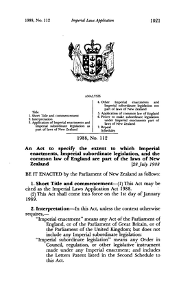 1988 No 112 Imperial Laws Application