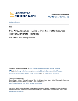 Using Maine's Renewable Resources Through Appropriate Technology