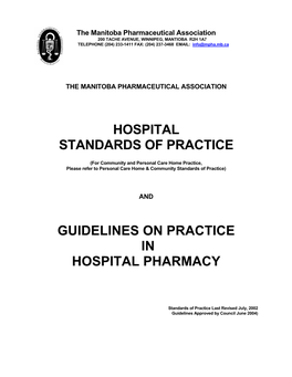Hospital Standards of Practice and Guidelines