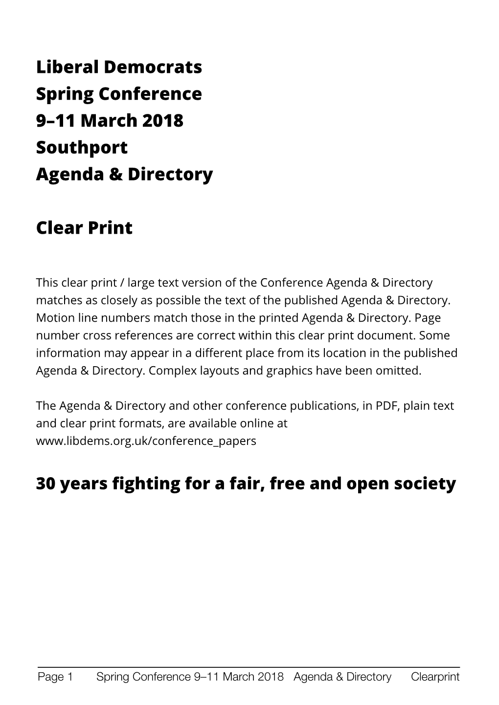 Liberal Democrats Spring Conference 9–11 March 2018 Southport Agenda & Directory