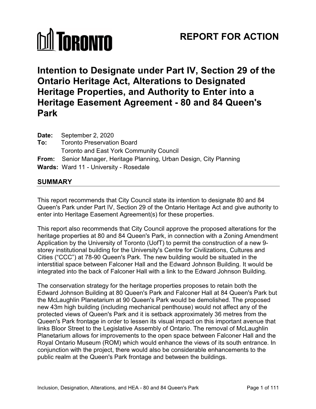 Intention to Designate Under Part IV, Section 29 of the Ontario Heritage Act, Alterations to Designated Heritage Properties