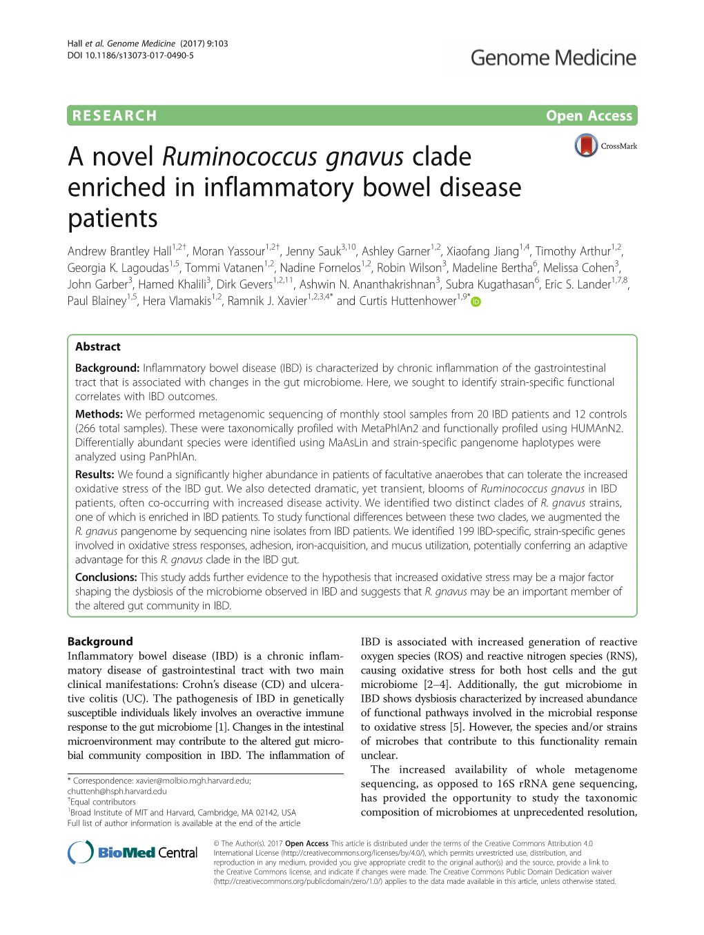 A Novel Ruminococcus Gnavus Clade Enriched in Inflammatory Bowel