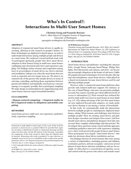 Who's in Control?:Interactions in Multi-User Smart Homes