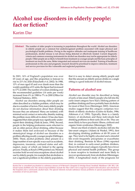 Alcohol Use Disorders in Elderly People: Fact Or Fiction? Karim Dar