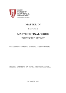 Master in Finance Master's Final Work Internship Report