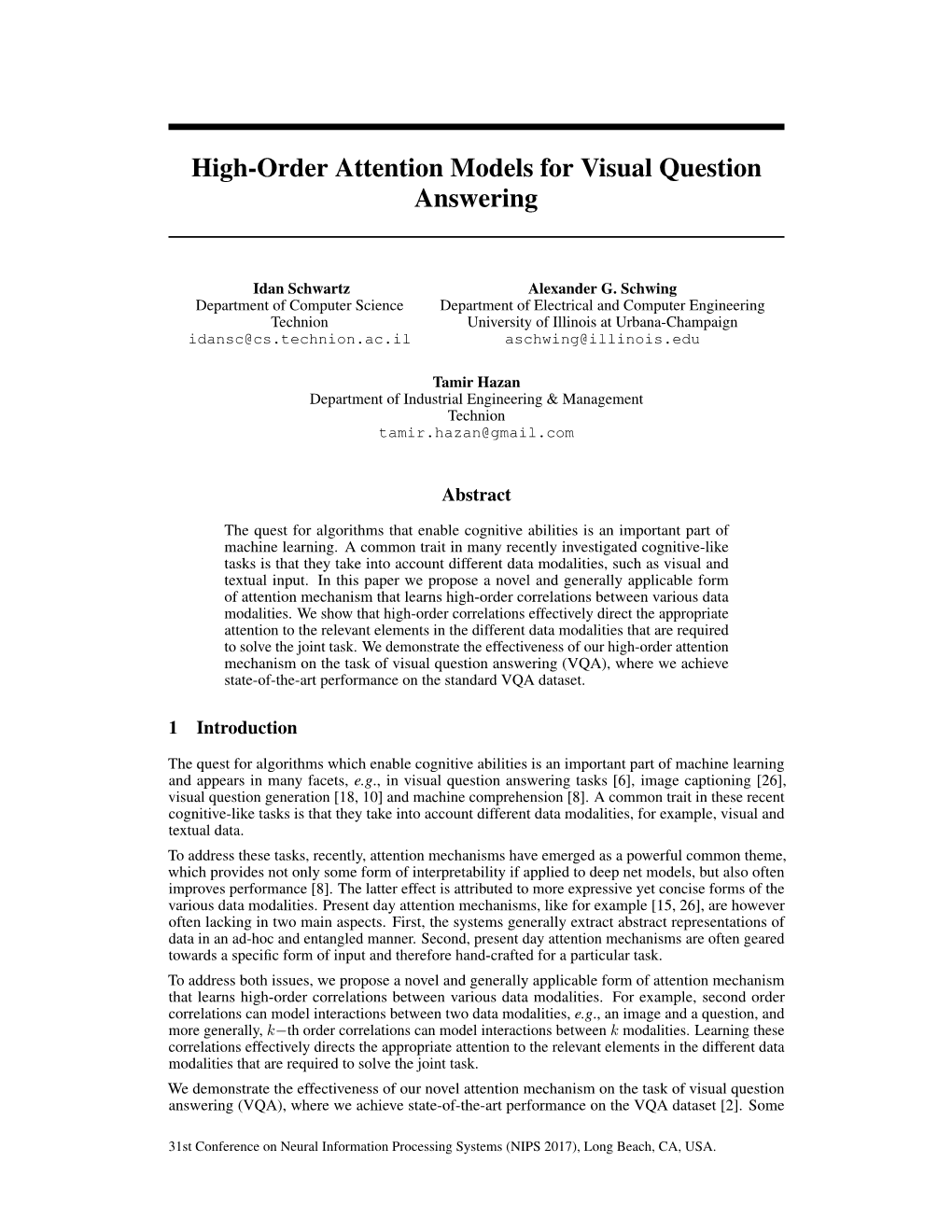 High-Order Attention Models for Visual Question Answering