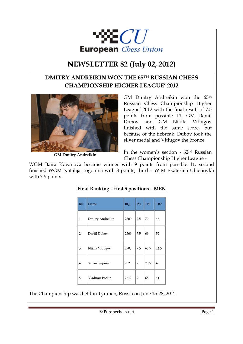 NEWSLETTER 82 (July 02, 2012)