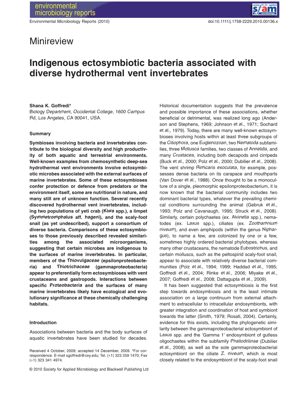 Minireview Indigenous Ectosymbiotic Bacteria Associated with Diverse