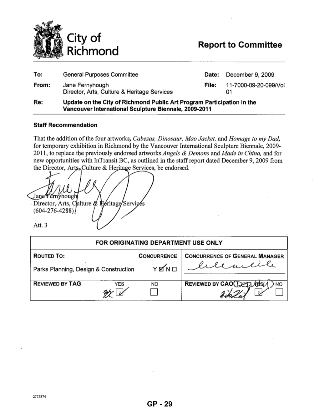 Update on the City of Richmond Public Art Program Participation In