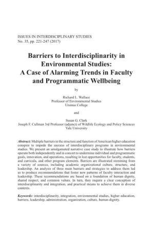 Barriers to Interdisciplinarity in Environmental Studies: a Case of Alarming Trends in Faculty and Programmatic Wellbeing By
