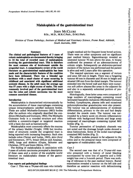 Malakoplakia of the Gastrointestinal Tract JOHN MCCLURE B.Sc., M.D., M.R.C.Path., D.M.J.Path