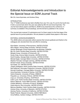 Editorial Acknowledgements and Introduction to the Special Issue on EDM Journal Track