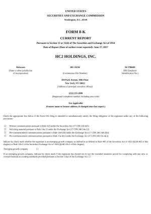 Form 8-K Hc2 Holdings, Inc