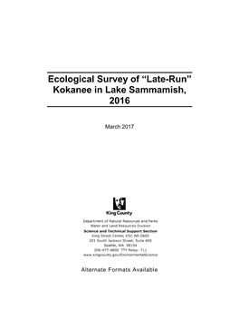 Ecological Survey of “Late-Run” Kokanee in Lake Sammamish, 2016