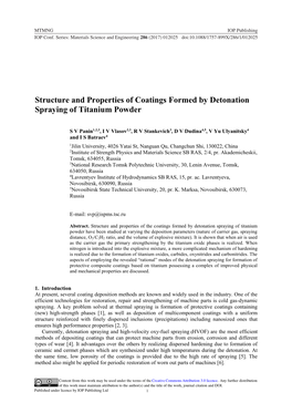 Structure and Properties of Coatings Formed by Detonation Spraying of Titanium Powder