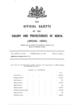 Official Gazette Colony and Protectorate of Kenya