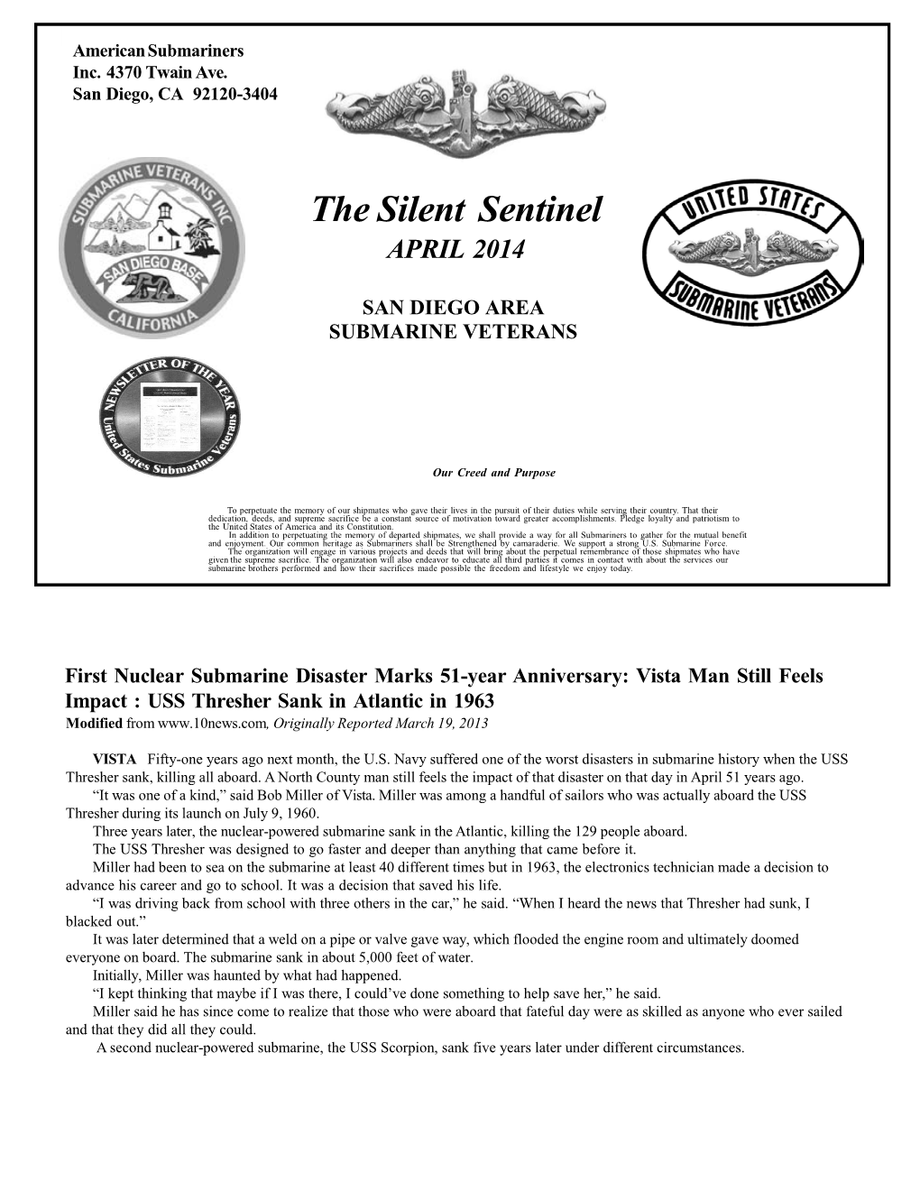 The Silent Sentinel, April 2014 Page 1 American Submariners Inc